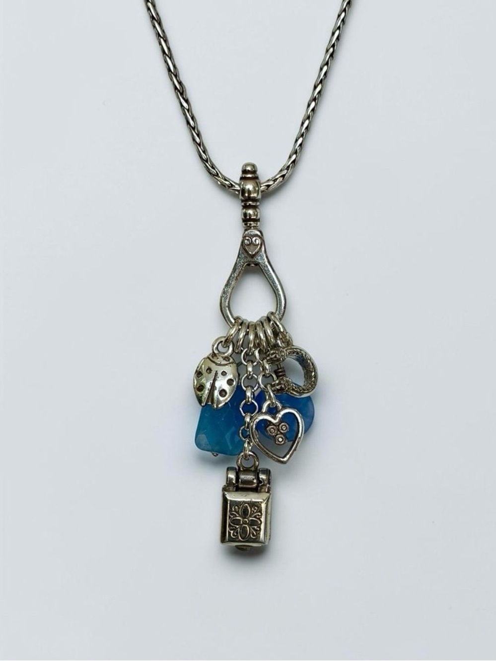 Brighton Silver-Tone Blue Beaded Multi Charm Locket Necklace